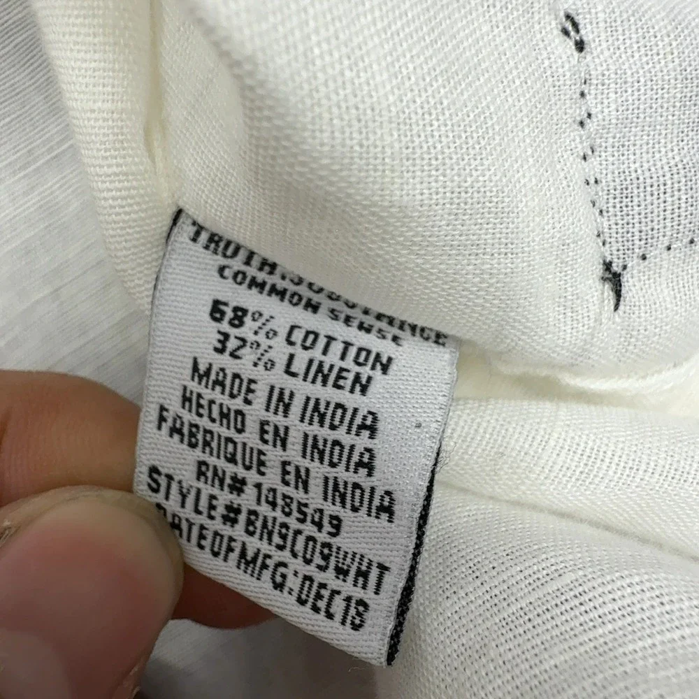 Truth Substance Shirt Mens XL White Cotton Linen Short Sleeve Casual‎ Style